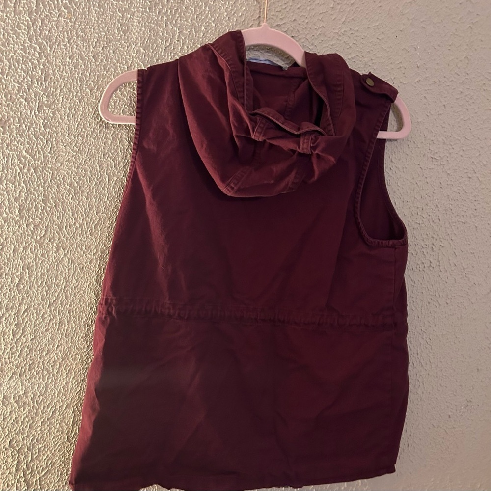 100% Cotton Women’s Burgundy Sleeveless Hooded Vest with Pockets Size M - Picture 10 of 10